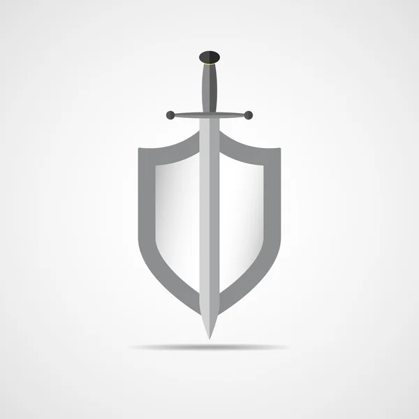 Shield and sword in flat design. Vector illustration. — ストックベクタ