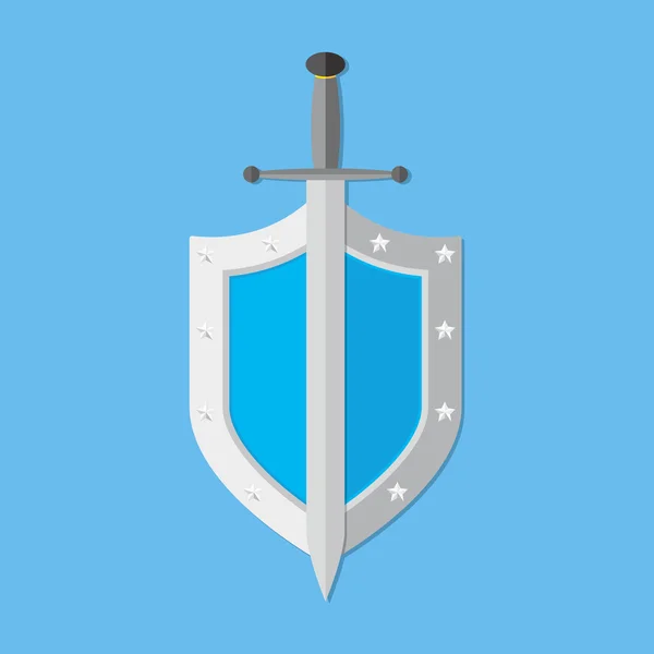 Shield and sword in flat design. Vector illustration. — ストックベクタ