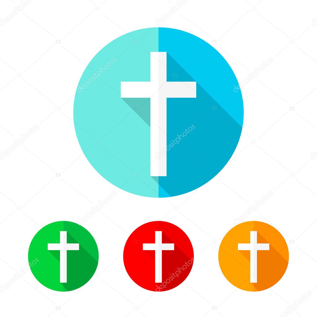 Set of colored christian cross icons. Vector illustration.