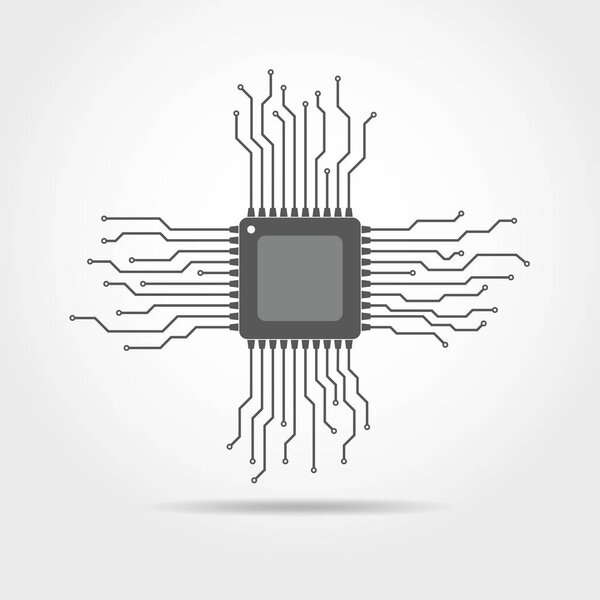Chip with circuit board. Vector illustration.