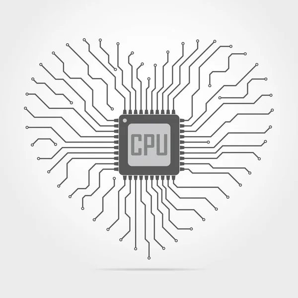 Circuito elettronico con chip a forma di cuore. Illustrazione vettoriale . — Vettoriale Stock