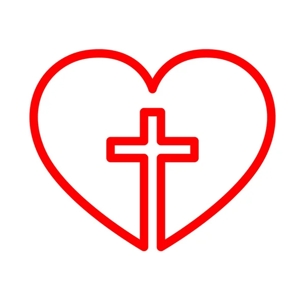 Cruz cristiana en el corazón. Ilustración vectorial . — Vector de stock