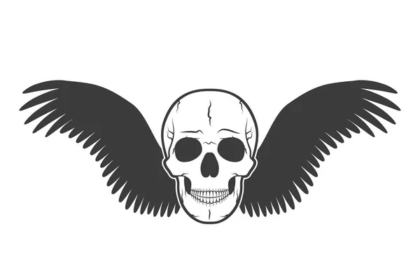 Cráneo humano con alas. Ilustración vectorial — Vector de stock