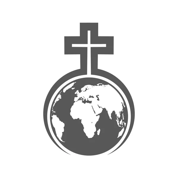 Croce Cristiana sulla Terra Globale. Illustrazione vettoriale — Vettoriale Stock