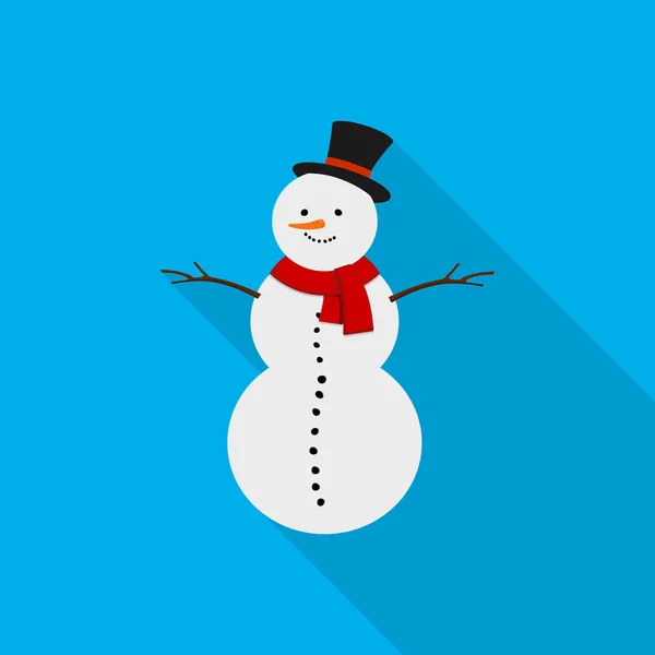 Muñeco de nieve con sombra larga. Ilustración vectorial . — Vector de stock