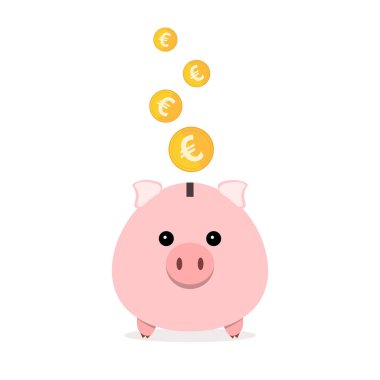 Düşen paraları ile Piggy banka. Vektör çizim.