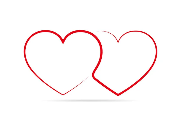 Dos corazones lineales conectados entre sí. Ilustración vectorial . — Vector de stock