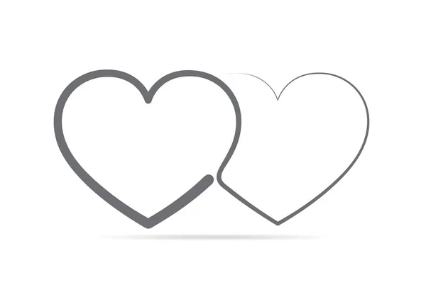 Два линейных сердца соединены между собой. Векторная иллюстрация . — стоковый вектор