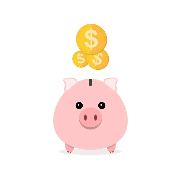 Piggy bank a csökkenő érméket. Vektoros illusztráció. — Stock Vector