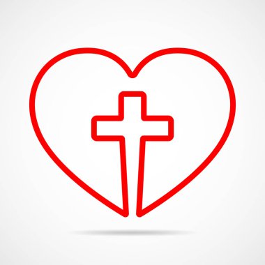 İçinde Christian Cross olan bir kalp. Vektör illüstrasyonu.