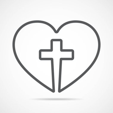 İçinde Christian Cross olan bir kalp. Vektör illüstrasyonu.