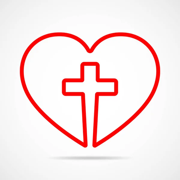 Coração com cruz cristã dentro. Ilustração vetorial. — Vetor de Stock