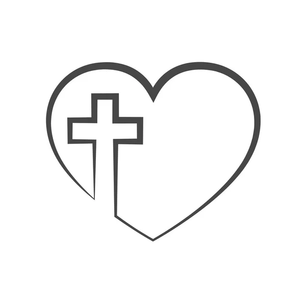 Herz mit christlichem Kreuz drinnen. Vektorillustration. — Stockvektor