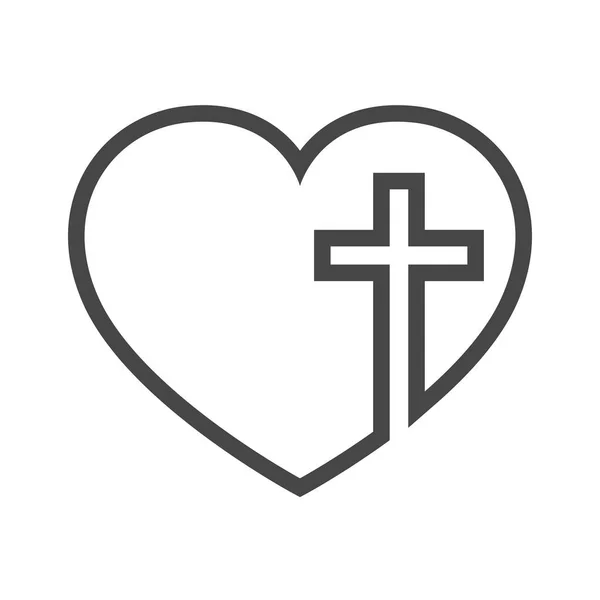 Srdce s křesťanským křížem uvnitř. Vektorová ilustrace. — Stockový vektor