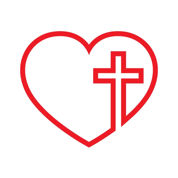 Corazón con cruz cristiana dentro. Ilustración vectorial. — Vector de stock