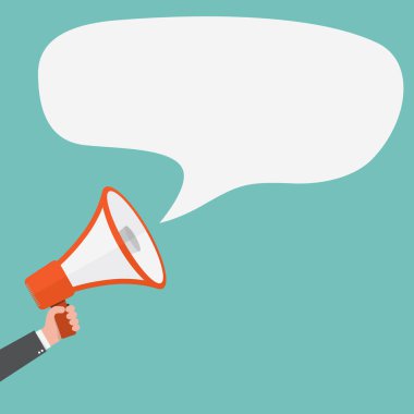 Hoparlör veya megafon ile konuşma balonu. Vektör çizim.