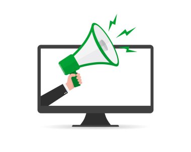 Hoparlör ile izlemek veya megafon. Vektör çizim.