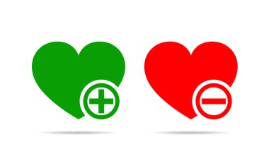 Kalpleri ile artı ve eksi işaretleri. Vektör çizim.
