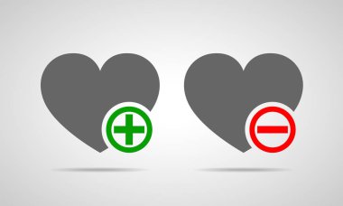 Kalpleri ile artı ve eksi işaretleri. Vektör çizim.