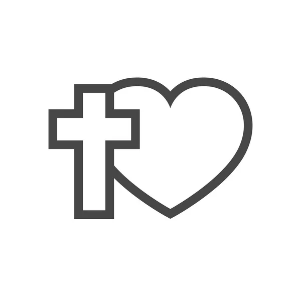 Corazón y cruz cristiana. Ilustración vectorial . — Vector de stock