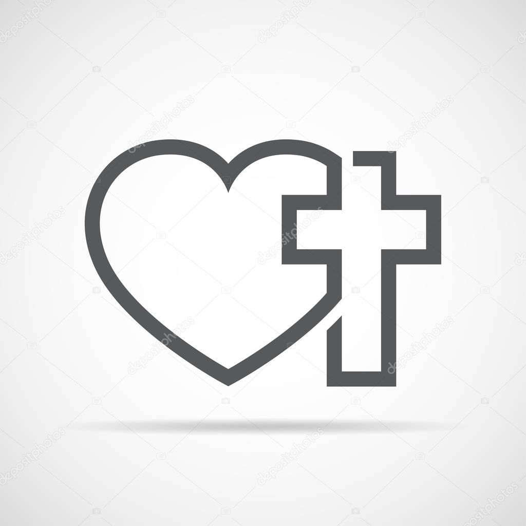 Heart and Christian cross. Vector illustration.