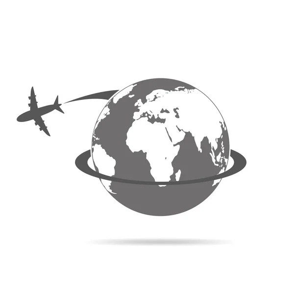 Airplane flying around the globe. Vector illustration — Stock Vector