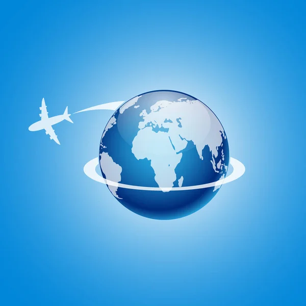 Flugzeuge, die um den Globus fliegen. Vektorillustration — Stockvektor