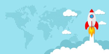 Uzay roket ya da başlangıç iş başlatmak. Vektör çizim.