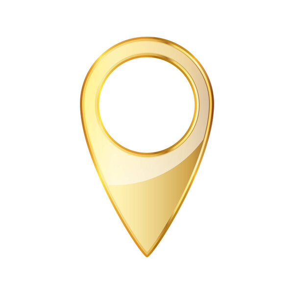 Golden map pointer icon. Vector illustration.