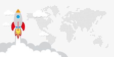 Uzay roket ya da başlangıç iş başlatmak. Vektör çizim.