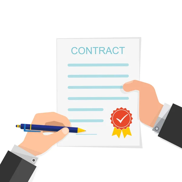 Agreement concept - hand signing of contract. Vector illustration. — Stock Vector