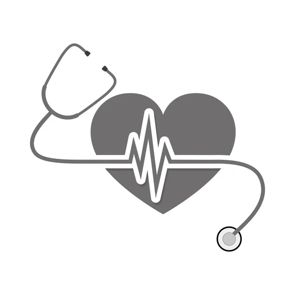 Coração com estetoscópio e sinal de batimento cardíaco. Ilustração vetorial —  Vetores de Stock