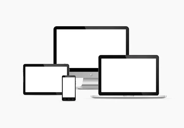 Ensemble de moniteur, tablette PC, téléphone intelligent et ordinateur portable. Illustration vectorielle . — Image vectorielle