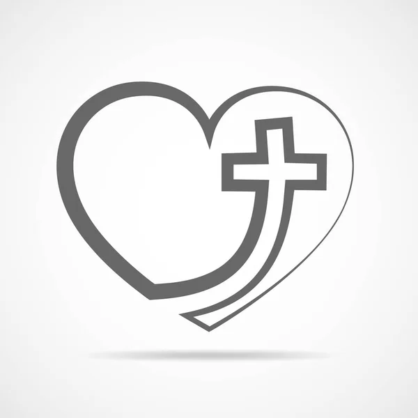 Cuore con croce cristiana. Illustrazione vettoriale . — Vettoriale Stock