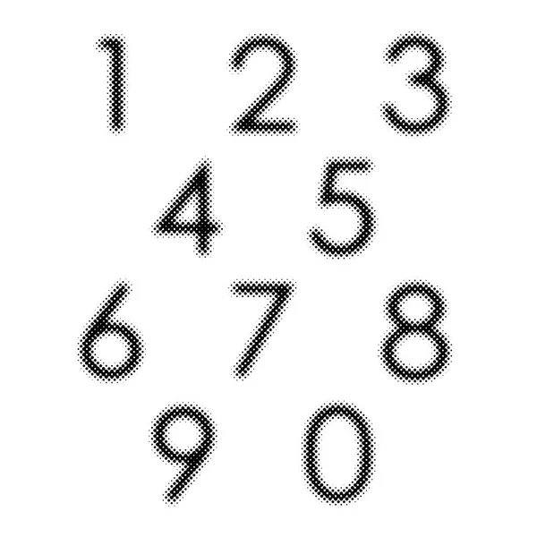 Conjunto de números de medio tono punteados. Ilustración vectorial — Vector de stock