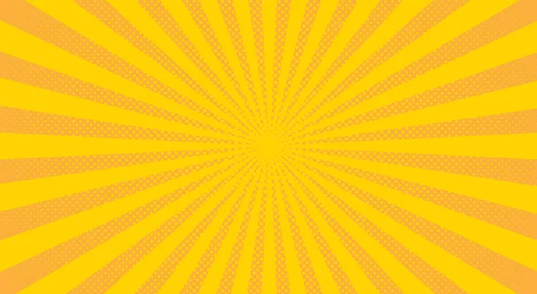 黄色の太陽光線のハーフトーンの背景。ベクトル図. — ストックベクタ