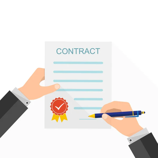 Agreement concept - hand signing of contract. Vector illustration. — Stock Vector