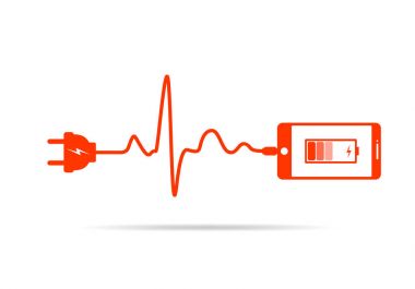 Şarj Smartphone için güç kablosunu bağlayın. Vektör çizim.