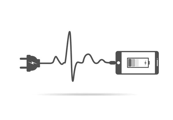 La charge du smartphone se connecte à la prise d'alimentation. Illustration vectorielle . — Image vectorielle