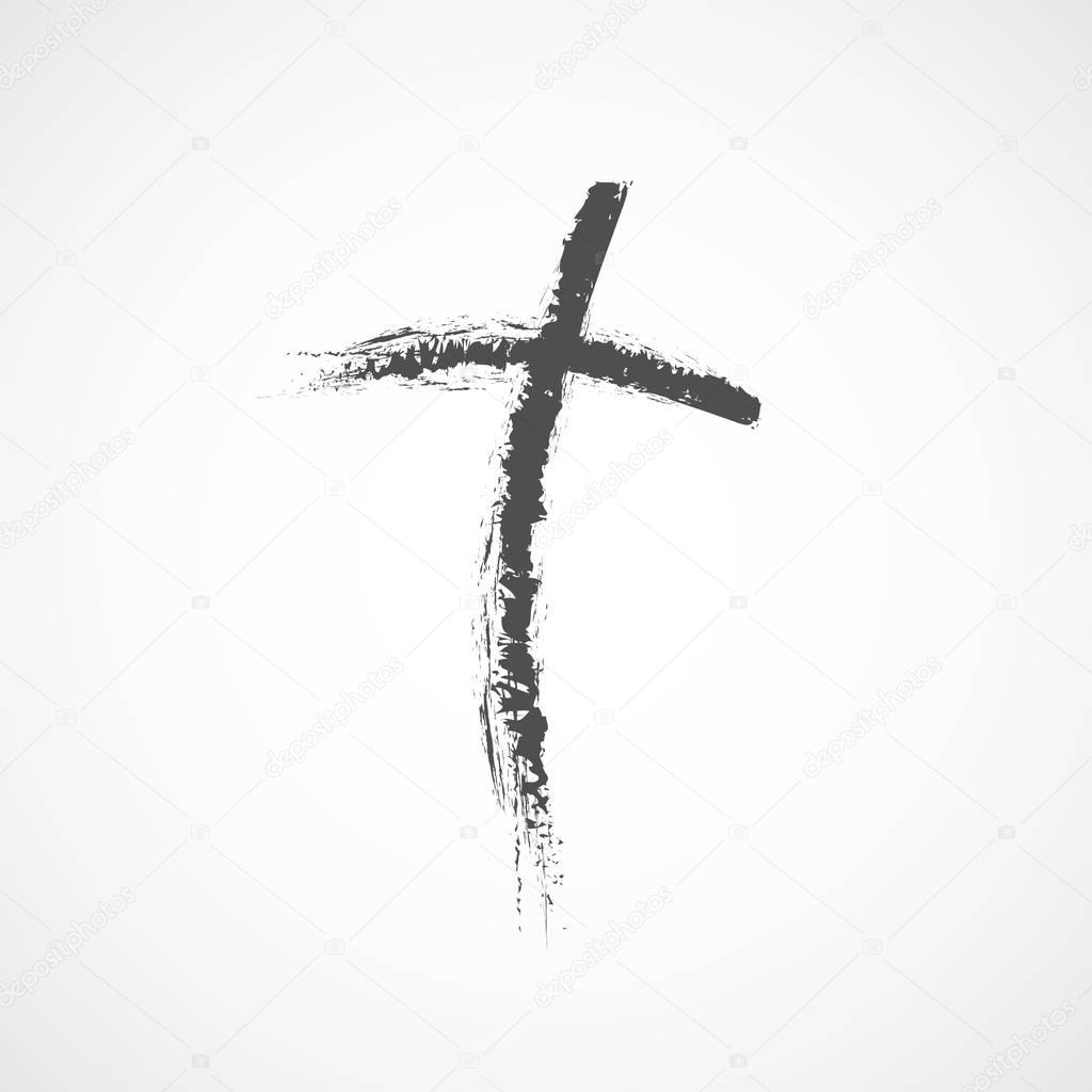Hand drawn Christian cross icon. Vector illustration