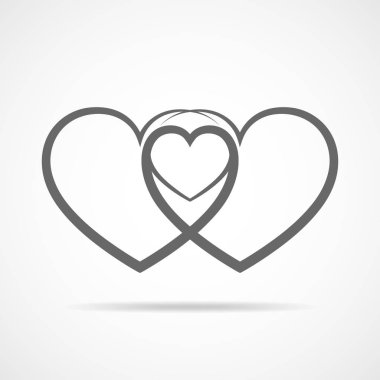 İki doğrusal kalp kendi aralarında bağlı. Vektör çizim.