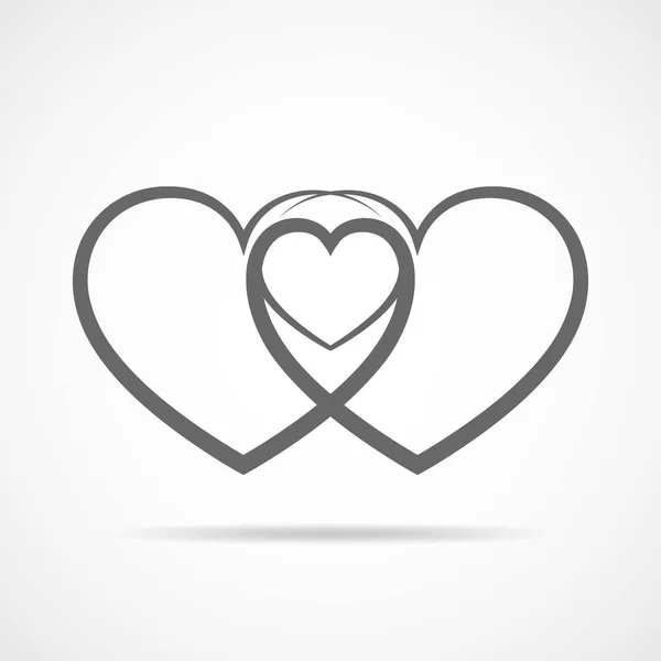 Two linear hearts connected among themselves. Vector illustration. — Stock Vector