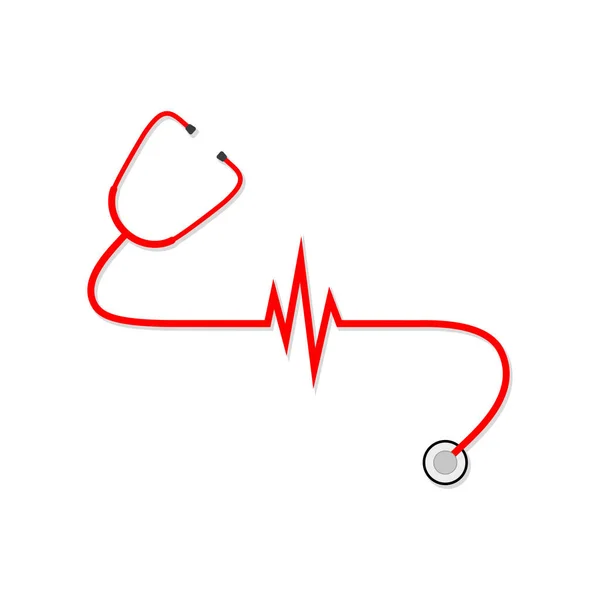 Kırmızı stetoskop kalp atışı işareti ile. Vektör çizim. — Stok Vektör