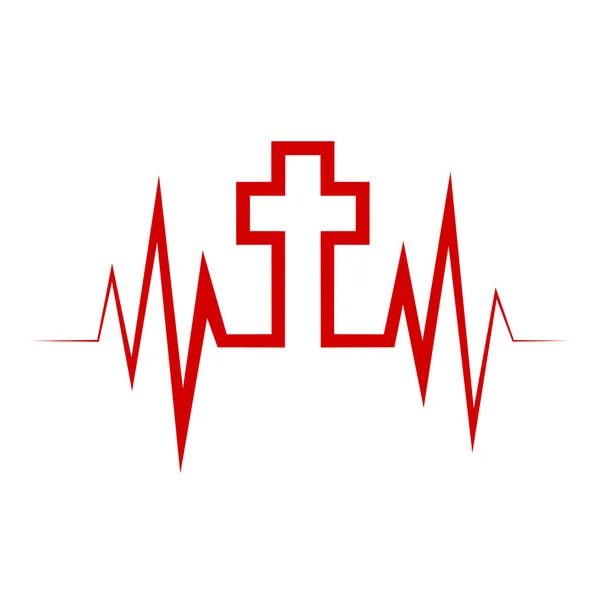 Heartbeat icon with Christian cross. Vector illustration. — Stock Vector
