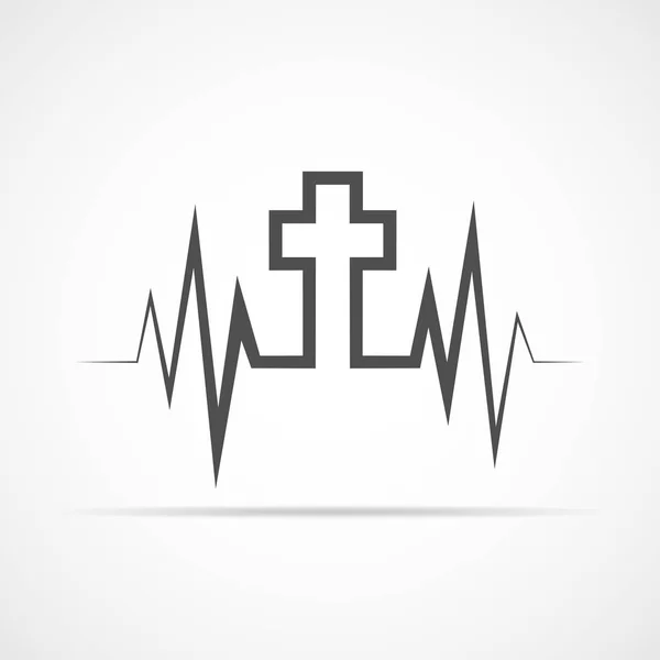Heartbeat icon with Christian cross. Vector illustration. — Stock Vector