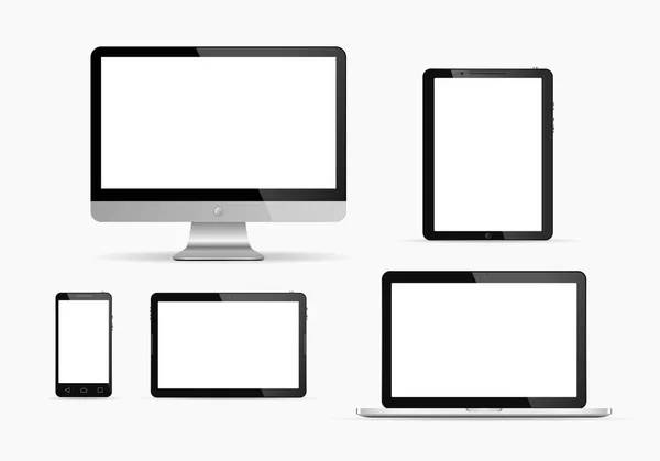 Conjunto de monitor, tablet PC, teléfono inteligente y portátil. Ilustración vectorial . — Vector de stock