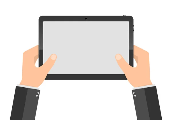 Moderní tablet Pc s prázdnou obrazovkou v rukou. Vektorové ilustrace — Stockový vektor