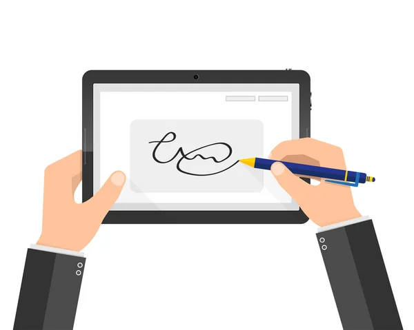 Moderní vlastnoruční digitální podpis na tabletu. Vektorové ilustrace — Stockový vektor