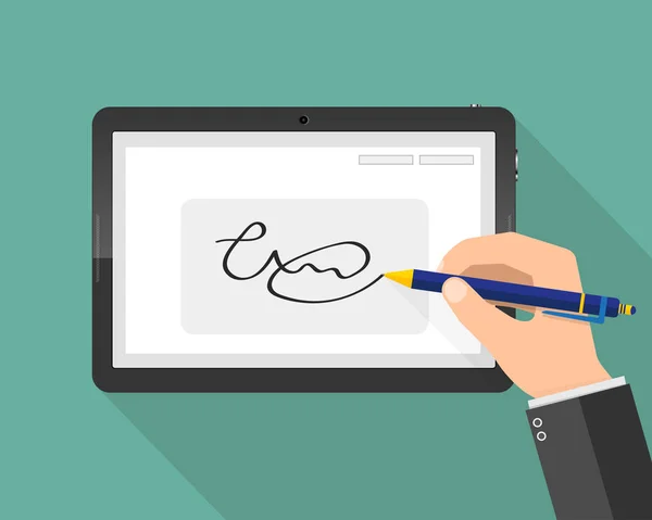 Moderne digitale handtekening op de tablet. Vectorillustratie — Stockvector