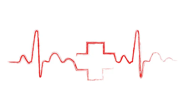 Heartbeat skylt med medicinsk kors. Vektorillustration. — Stock vektor